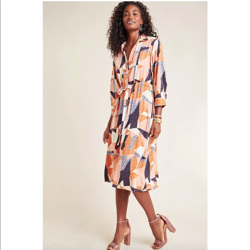 Anthropologie Corey Lynn Calter Abstract Shirtdress Midi Belted
